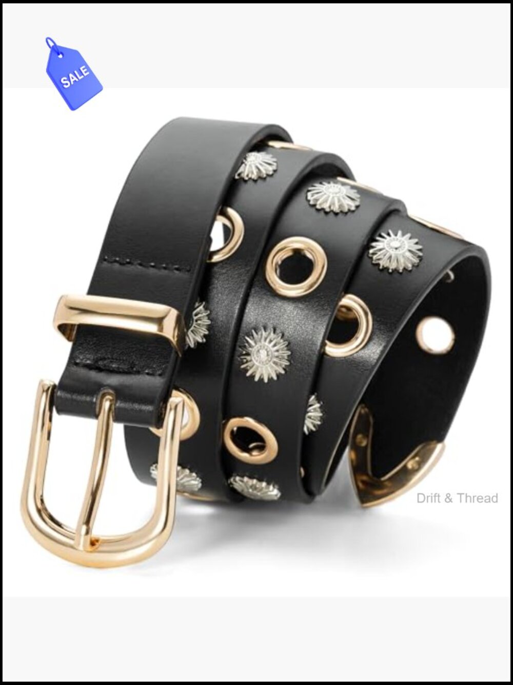Adjustable Studded Belt with Grommets and Buckle for Jeans and Pants - Picture 5 of 6